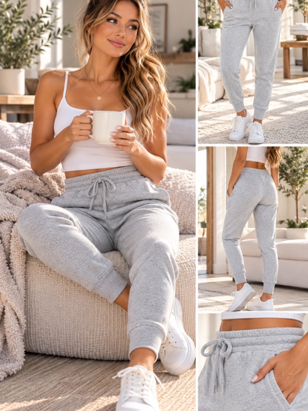 Nwt Size Medium Women’s Light Gray Fleece Jogger Sweatpants – Drawstring Pants
